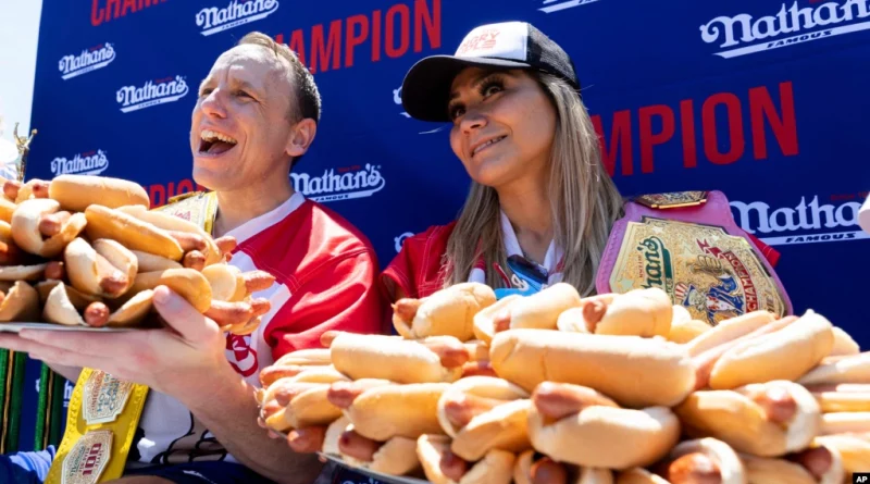Joey Chestnut won the hot dog eating contest again in New York City